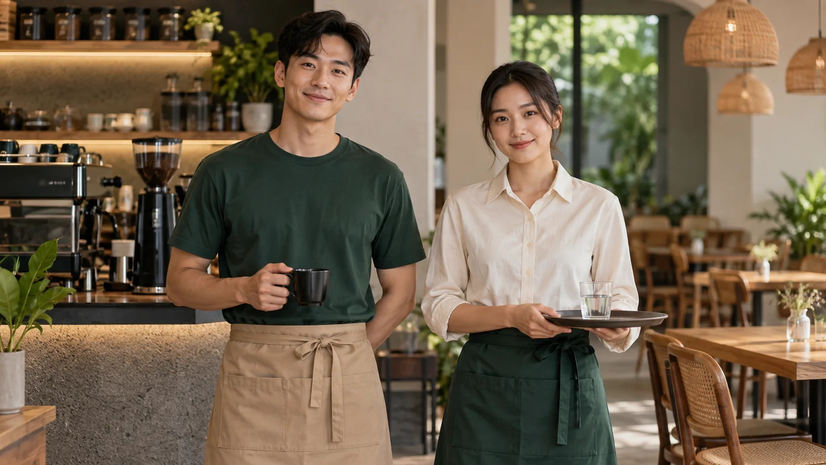 So sánh áo thun và áo sơ mi làm đồng phục nhân viên quán cà phê