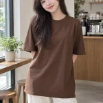 Áo thun đồng phục form oversize 220gsm màu nâu cà phê, vải thun lạnh co giãn, thân trơn tối giản