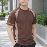 Bộ đồng phục doanh nghiệp áo thun cổ tròn màu nâu cà phê, vải vải gió hai lớp, màu phối theo bộ phận