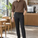 Đồng phục văn phòng sơ mi tay lỡ màu nâu cà phê, vải poplin ít nhăn, form nam nữ riêng