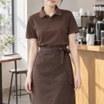 Đồng phục quán cafe polo cho barista màu nâu cà phê, vải cotton compact, phối tạp dề dài