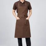 Đồng phục quán cafe combo áo và tạp dề màu nâu cà phê, vải kaki cotton, phối tạp dề dài