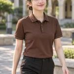 Đồng phục nhà hàng polo vận hành màu nâu cà phê, vải vải chéo bền màu, form gọn dễ vận động