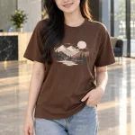 Áo nhóm cổ tròn unisex màu nâu cà phê, vải cotton 100%, in hình trước ngực