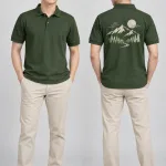 Áo nhóm polo trẻ trung màu xanh rêu, vải cotton 100%, slogan sau lưng